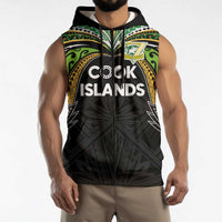 Custom Cook Islands Rugby League Sleeveless Zip Hoodie Tatau Tribal Motifs-Black Color - Polynesian Pride
