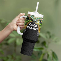 Custom Cook Islands Rugby League Tumbler With Handle Tatau Tribal Motifs-Black Color LT03 - Polynesian Pride