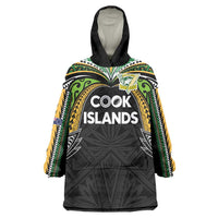 Custom Cook Islands Rugby League Wearable Blanket Hoodie Tatau Tribal Motifs-Black Color - Polynesian Pride