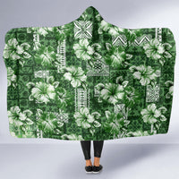Hawaiian Quilt Pattern Hooded Blanket Hibiscus and Tribal Element Vintage Green Vibe LT03 - Polynesian Pride