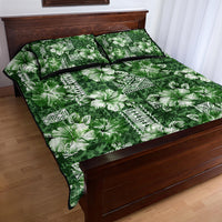 Hawaiian Quilt Pattern Quilt Bed Set Hibiscus and Tribal Element Vintage Green Vibe LT03 - Polynesian Pride