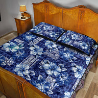Hawaiian Quilt Pattern Quilt Bed Set Hibiscus and Tribal Element Vintage Blue Vibe LT03 - Polynesian Pride