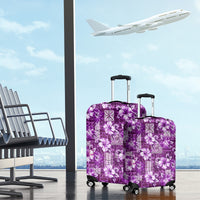 Hawaiian Quilt Pattern Luggage Cover Hibiscus and Tribal Element Vintage Purple Vibe LT03 - Polynesian Pride