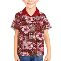 Hawaiian Quilt Pattern Family Matching Puletasi and Hawaiian Shirt Hibiscus and Tribal Element Vintage Red Vibe LT03 Son's Shirt Red - Polynesian Pride
