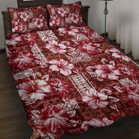 Hawaiian Quilt Pattern Quilt Bed Set Hibiscus and Tribal Element Vintage Red Vibe LT03 Red - Polynesian Pride