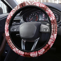 Hawaiian Quilt Pattern Steering Wheel Cover Hibiscus and Tribal Element Vintage Red Vibe LT03 - Polynesian Pride