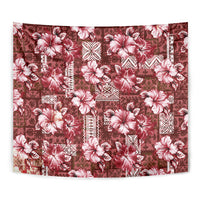 Hawaiian Quilt Pattern Tapestry Hibiscus and Tribal Element Vintage Red Vibe LT03 - Polynesian Pride