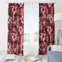 Hawaiian Quilt Pattern Window Curtain Hibiscus and Tribal Element Vintage Red Vibe LT03 - Polynesian Pride
