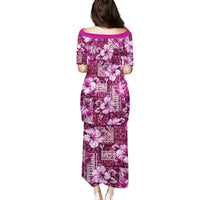 Hawaiian Quilt Pattern Puletasi Hibiscus and Tribal Element Vintage Pink Vibe LT03 - Polynesian Pride