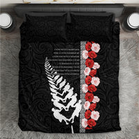 New Zealand ANZAC Day Bedding Set Soldier Silver Fern with Red Poppies Flower Maori Style LT03 Black - Polynesian Pride