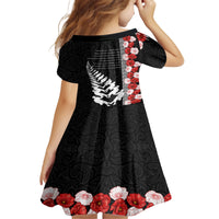 New Zealand ANZAC Day Kid Short Sleeve Dress Soldier Silver Fern with Red Poppies Flower Maori Style LT03 - Polynesian Pride