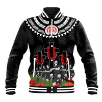 New Zealand ANZAC Day Baseball Jacket Lest We Forget Haka Dance Respect LT03 Unisex Black - Polynesian Pride