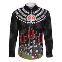 New Zealand ANZAC Day Family Matching Off Shoulder Long Sleeve Dress and Hawaiian Shirt Lest We Forget Haka Dance Respect LT03 Dad's Shirt - Long Sleeve Black - Polynesian Pride