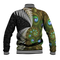New Zealand Baseball Jacket Koru Abstract Art and Silver Fern Maori Pattern LT03 - Polynesian Pride