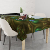 New Zealand Tablecloth Koru Abstract Art and Silver Fern Maori Pattern