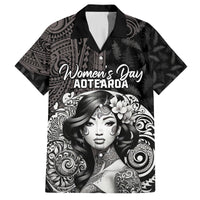 Custom New Zealand Women's Day Family Matching Off Shoulder Short Dress and Hawaiian Shirt Maori Tribal Girl and Silver Fern Pattern LT03 Dad's Shirt - Short Sleeve Black - Polynesian Pride