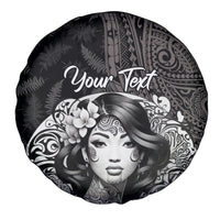 Custom New Zealand Women's Day Spare Tire Cover Maori Tribal Girl and Silver Fern Pattern