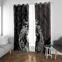Custom New Zealand Women's Day Window Curtain Maori Tribal Girl and Silver Fern Pattern LT03 With Grommets Black - Polynesian Pride