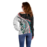 New Zealand Off Shoulder Sweater Manaia Fern and Koru Maori Pattern LT03 - Polynesian Pride