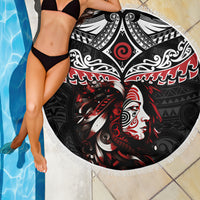 New Zealand Maori Girl Beach Blanket Silver Fern and Koru Pattern