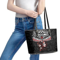 New Zealand Maori Girl Leather Tote Bag - Silver Fern and Koru Pattern LT03 - Polynesian Pride