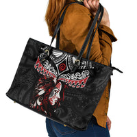 New Zealand Maori Girl Leather Tote Bag - Silver Fern and Koru Pattern LT03 - Polynesian Pride
