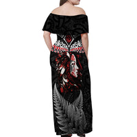 New Zealand Maori Girl Off Shoulder Maxi Dress Silver Fern and Koru Pattern LT03 - Polynesian Pride