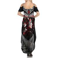 New Zealand Maori Girl Summer Maxi Dress Silver Fern and Koru Pattern LT03 - Polynesian Pride