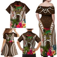 Vanuatu Selebretem 44th Indipendens Dei Family Matching Off Shoulder Maxi Dress and Hawaiian Shirt Yumi Pig Tusk and Namele Fern LT03 - Polynesian Pride