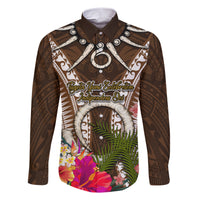 Vanuatu Selebretem 44th Indipendens Dei Family Matching Short Sleeve Bodycon Dress and Hawaiian Shirt Yumi Pig Tusk and Namele Fern LT03 Dad's Shirt - Long Sleeve Brown - Polynesian Pride