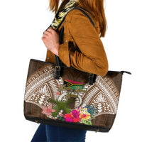 Vanuatu Selebretem 44th Indipendens Dei Leather Tote Bag Yumi Pig Tusk and Namele Fern LT03 Brown - Polynesian Pride