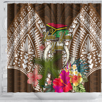 Vanuatu Selebretem 44th Indipendens Dei Shower Curtain Yumi Pig Tusk and Namele Fern