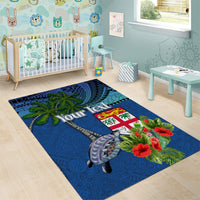Personalised Fiji Independence Day Area Rug Fijian Coat of Arms Palm and Hibiscus Tapa Pattern LT03 - Polynesian Pride