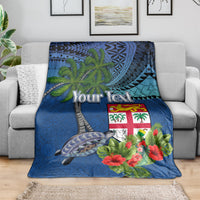 Personalised Fiji Independence Day Blanket Fijian Coat of Arms Palm and Hibiscus Tapa Pattern LT03 - Polynesian Pride