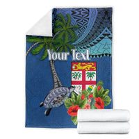 Personalised Fiji Independence Day Blanket Fijian Coat of Arms Palm and Hibiscus Tapa Pattern LT03 - Polynesian Pride