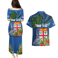 Fiji Independence Day Couples Matching Puletasi and Hawaiian Shirt Fijian Coat of Arms Palm and Hibiscus Tapa Pattern