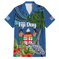 Fiji Independence Day Family Matching Off Shoulder Maxi Dress and Hawaiian Shirt Fijian Coat of Arms Palm and Hibiscus Tapa Pattern