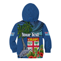 Fiji Independence Day Kid Hoodie Fijian Coat of Arms Palm and Hibiscus Tapa Pattern