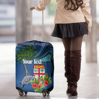 Personalised Fiji Independence Day Luggage Cover Fijian Coat of Arms Palm and Hibiscus Tapa Pattern