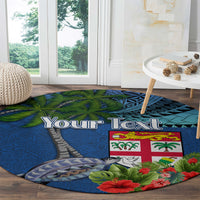 Personalised Fiji Independence Day Round Carpet Fijian Coat of Arms Palm and Hibiscus Tapa Pattern LT03 - Polynesian Pride
