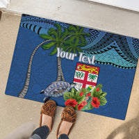 Personalised Fiji Independence Day Rubber Doormat Fijian Coat of Arms Palm and Hibiscus Tapa Pattern LT03 - Polynesian Pride