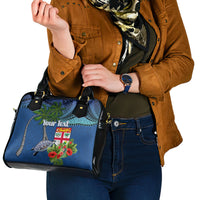 Personalised Fiji Independence Day Shoulder Handbag Fijian Coat of Arms Palm and Hibiscus Tapa Pattern LT03 - Polynesian Pride
