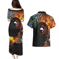 New Zealand and Australia Together Couples Matching Puletasi and Hawaiian Shirt Maori Tattoo Paua Shell mix Aboriginal Pattern LT03 - Polynesian Pride