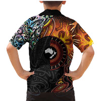 New Zealand and Australia Together Family Matching Mermaid Dress and Hawaiian Shirt Maori Tattoo Paua Shell mix Aboriginal Pattern LT03 - Polynesian Pride