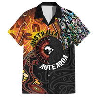 New Zealand and Australia Together Family Matching Short Sleeve Bodycon Dress and Hawaiian Shirt Maori Tattoo Paua Shell mix Aboriginal Pattern LT03 Dad's Shirt - Short Sleeve Black - Polynesian Pride
