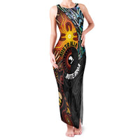 New Zealand and Australia Together Family Matching Tank Maxi Dress and Hawaiian Shirt Maori Tattoo Paua Shell mix Aboriginal Pattern LT03 Mom's Dress Black - Polynesian Pride