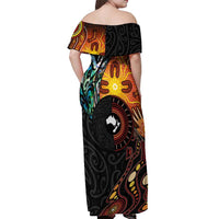 New Zealand and Australia Together Off Shoulder Maxi Dress Maori Tattoo Paua Shell mix Aboriginal Pattern