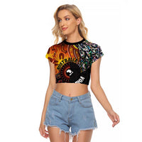 New Zealand and Australia Together Raglan Cropped T Shirt Maori Tattoo Paua Shell mix Aboriginal Pattern