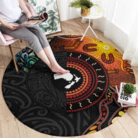 New Zealand and Australia Together Round Carpet Maori Tattoo Paua Shell mix Aboriginal Pattern