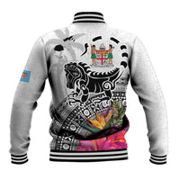 Fiji Iguana Baseball Jacket Tapa Tribal Tattoo and Hibiscus
